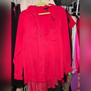 ❄️❄️ Lane Bryant 18/20 Red Button Down Blouse.  Split Back At Bottom